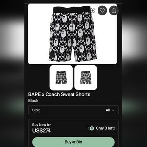 Bape x Coach Black and White Athletic Shorts